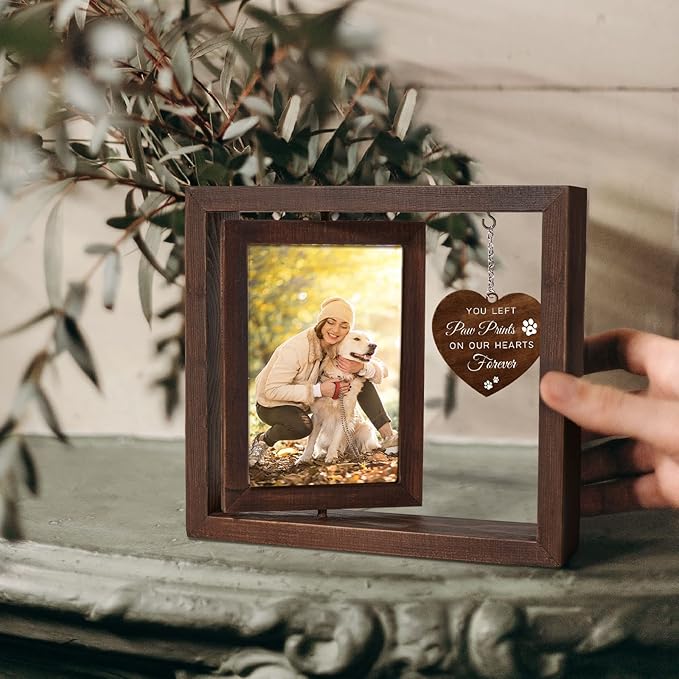 Jigfoxy Dog Memorial Gifts for Loss of Dog - Rotating Wooden Picture Frame for 4x6 Photo - Pet Memorial Gifts for Cat - Dogs Loss Sympathy Bereavement Remembrance Gift