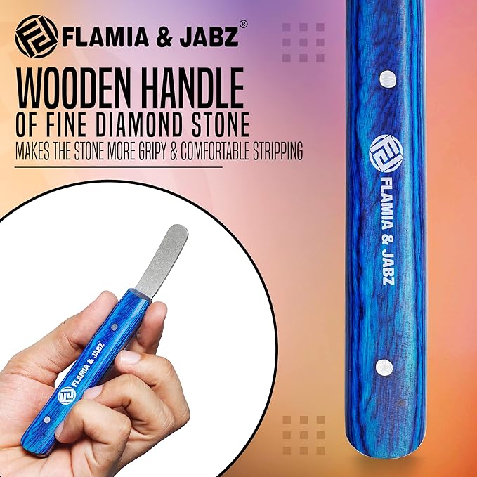 FLAMIA & JABZ Stripping Metal Stone Diamond Edged for Dogs, Cats & Pets with Wooden Grip (Fine)