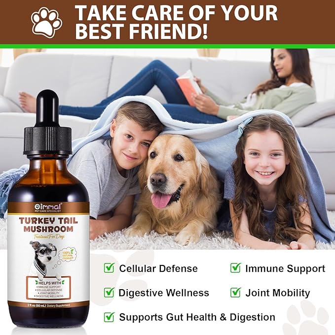 Turkey Tail Mushroom for Dogs, Mushroom Blend, Turmeric & Probiotic for Immune, Digestive & Joint Support, Turkey Tail for Dogs, 60ml