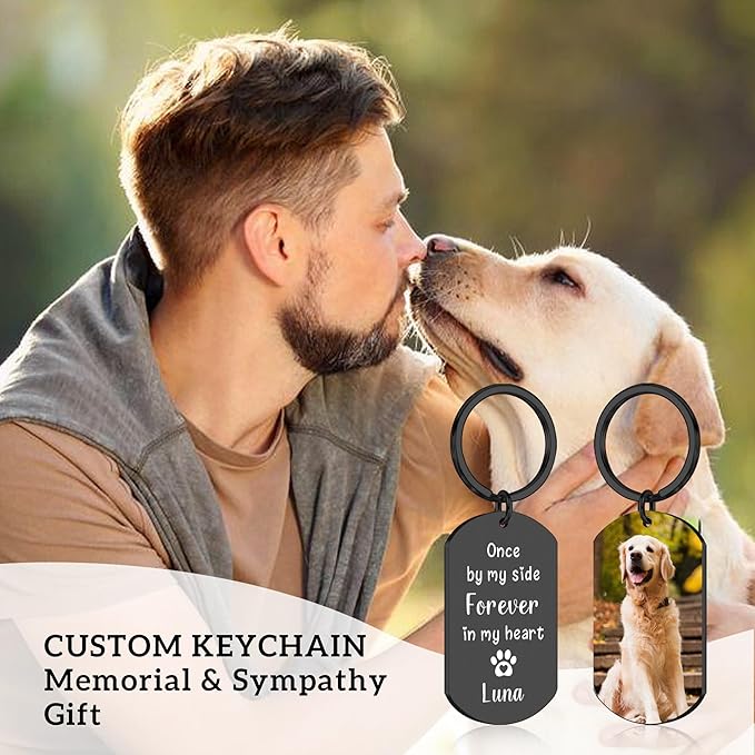 Custom Pet Photo Keychain - Personalized Memorial Keychain with Photo Name for Pet Loss Remembrance Dog Memory Sympathy Gifts