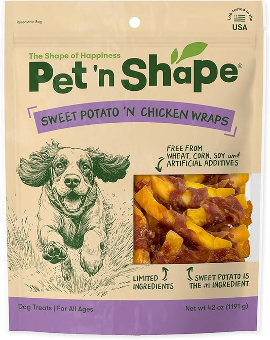 Pet 'n Shape Sweet Potato Chews – Natural Chicken Wrapped Sweet Potato Dog Treats - 42 Ounce