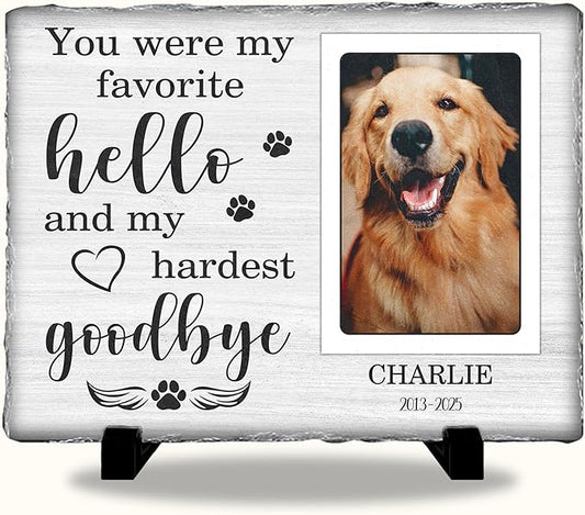 Dog Remembrance Gift Personalized Memorial Stone for Loss of Cat | Best Condolence Gifts for Loss of Pet Cemetery Sign with Photo | Pet Memorial Plaques for Outdoors in Memory Dog Memorials
