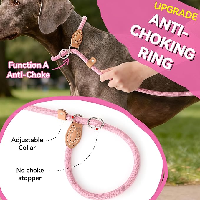 Mile High Life Slip Lead Dog Leash - 4FT, 5FT, 6FT Heavy Duty Rope Leash for No Pull Training, Durable Braided Dog Lead with Leather Stopper & Tip for Medium Large Dogs