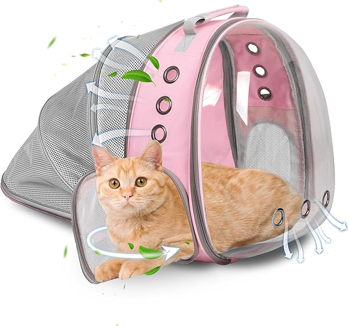 Pet Carrier Backpack Expandable for Cats and Small Dogs, Breathable Anti-Collapse Design, Airline Approved Travel Backpack for Hiking and Outdoor Use (Back Expandable-Pink)