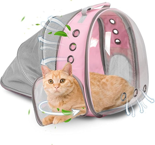 Pet Carrier Backpack Expandable for Cats and Small Dogs, Breathable Anti-Collapse Design, Airline Approved Travel Backpack for Hiking and Outdoor Use (Back Expandable-Pink)