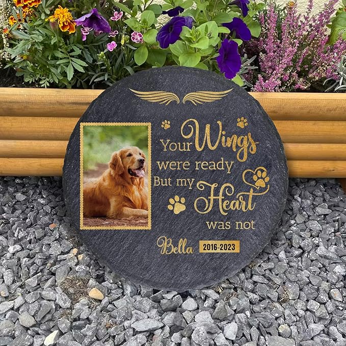Personalized Pet Memorial Stone | Memorial Gifts for Loss of Loved One, Pet, Cat, Dog | Custom Garden Stones for Dogs or Cats Engaved with Pet's Name and Photo | Cemetery Decorations for Grave