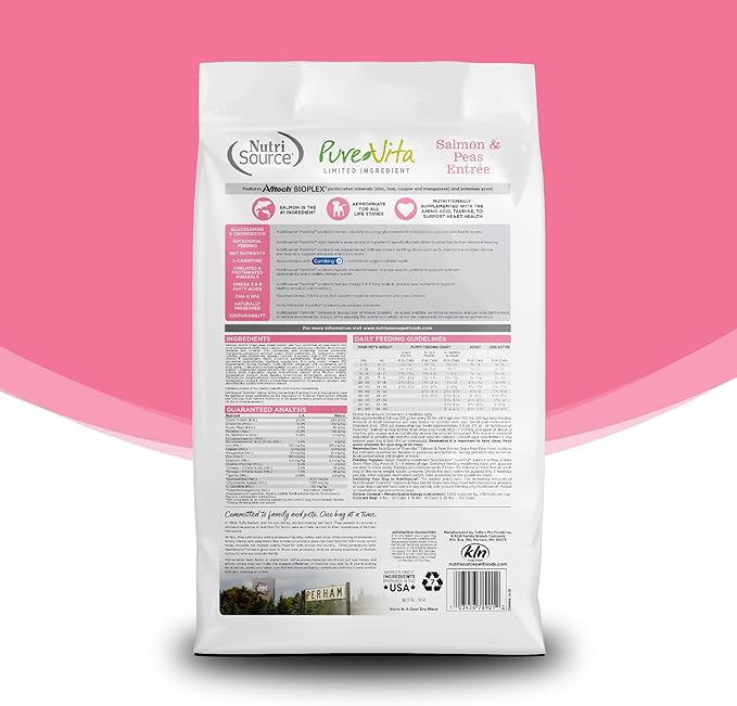 NutriSource Pure Vita Limited Ingredient Grain Free Dry Dog Food, Salmon and Peas, 12LB