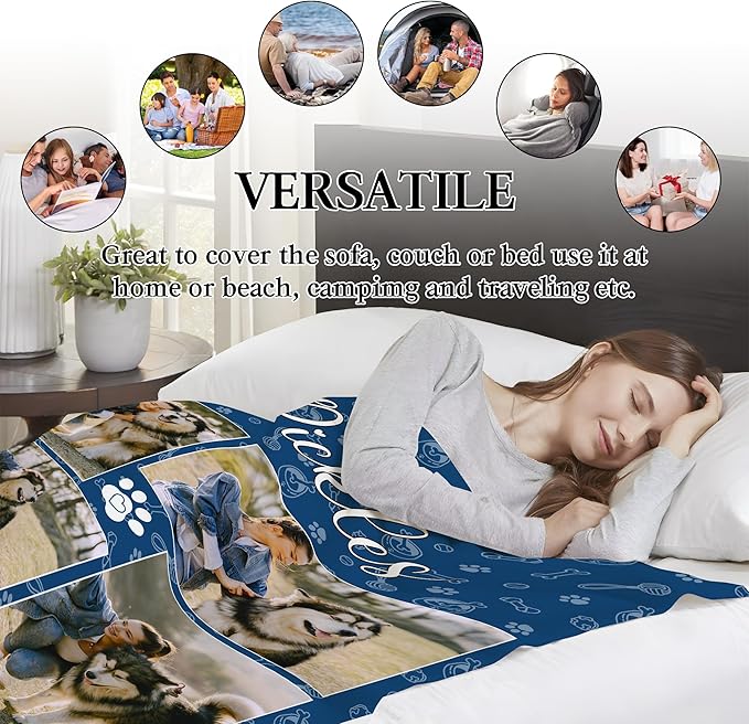 Ship Next Day, Personalized Dog Memorial Gifts, Custom Pet Blanket with Picture Name, Customized Pet Memorial Blanket with Photos, Loss of Pet Sympathy Gift, Dog Passing Away Bereavement Gifts