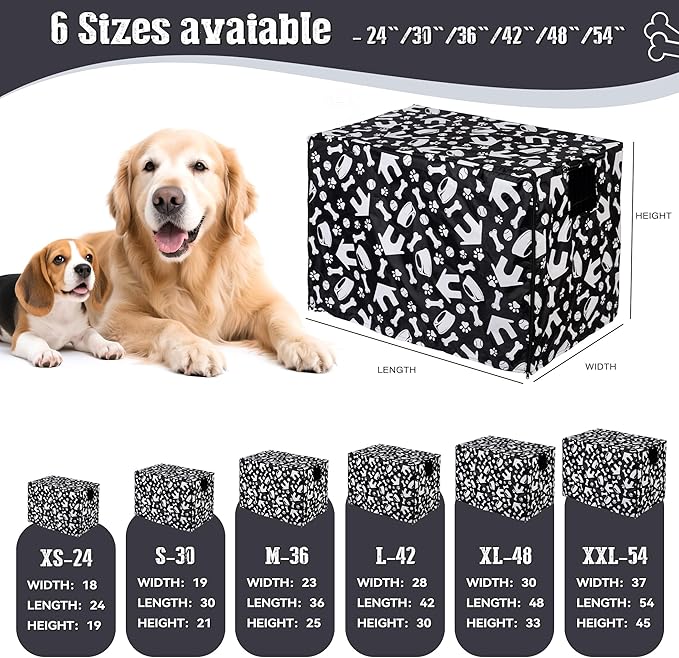 kefit Dog Crate Cover 42 inch, Kennel Cover Fit for Dog Crate, Black/Paw