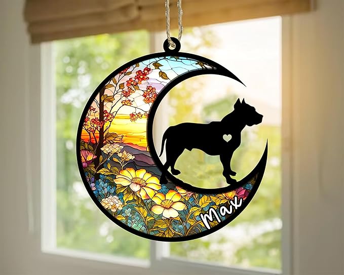 Personalized Dog Memorial, Custom Name Pit Bull Dog Christmas Ornament with Name, Custom Breeds, Pet Loss Light Catcher, Gifts for Lovers Loss of Pet Sympathy on Mothers Day Christmas