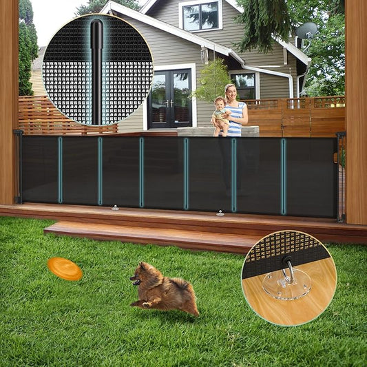 140'' Retractable Baby Gates Extra Wide,34" Tall Retractable Dog Gate for Doorways, Security Upgrade Reinforcement Rods Extra Long Retractable Baby Gate for Stairs, Indoor/Outdoor Retractable Gate