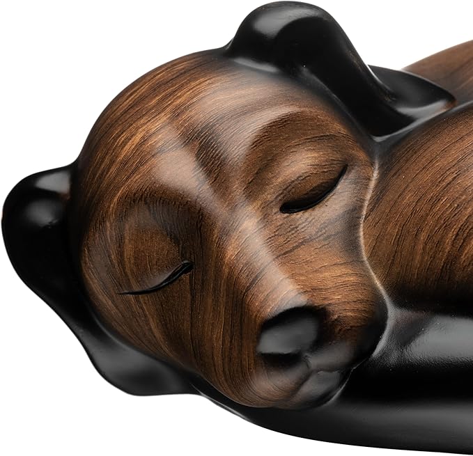 Pet Urns,Sleeping Resin Cremation Dog Urn, Dog Urns for Ashes, Small Animal Urn(Black Walnut)…