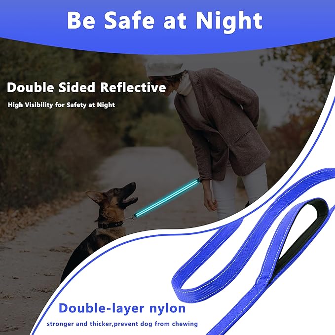 Dog Leash 6ft Long, Double Handle Dog Leash for Safety Control Training, Heavy Duty Dog Leads with Traffic Padded Handles, Reflective Leashes for Small Medium Large Dogs(6ft, Navy Blue)