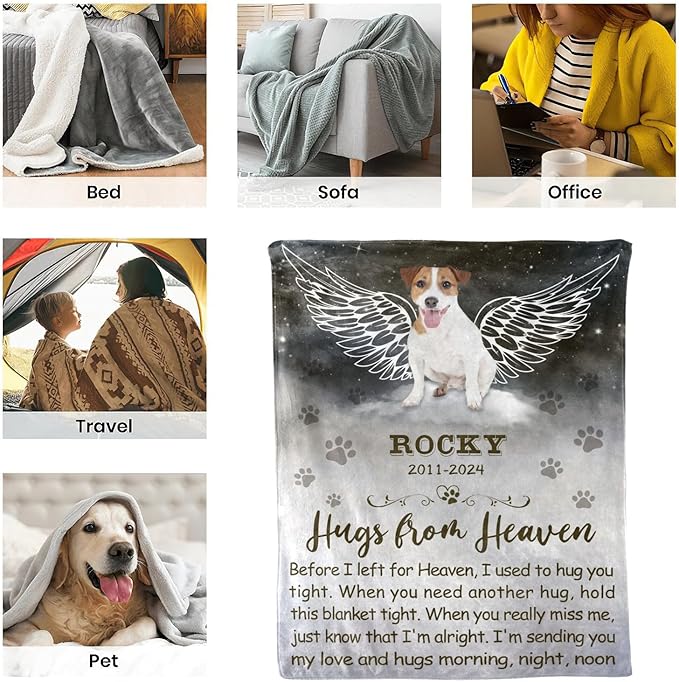 Personalized Dog Memorial Blanket with Photo:Made in USA,Custom Memorial Gifts for Loss of Dog,Cat,Pet,Sympathy Bereavement for Loss of Pet