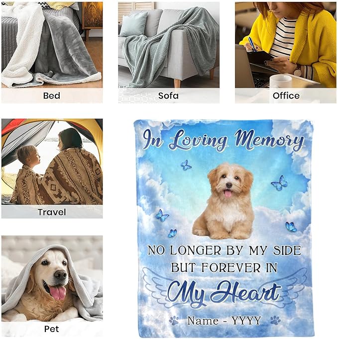 Personalized Dog Memorial Blanket with Photo:Made in USA,Custom Pet Memorial Gifts for Loss of Dog,Cat,Pet,Sympathy Bereavement for Loss of Lover