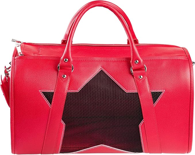 Pet Carrier Dog Cat Puppies Carrier Pet TSA Airline Approved Luxury Faux Leather Carrier Breathable Gift Box Collapsible Travel (RED)