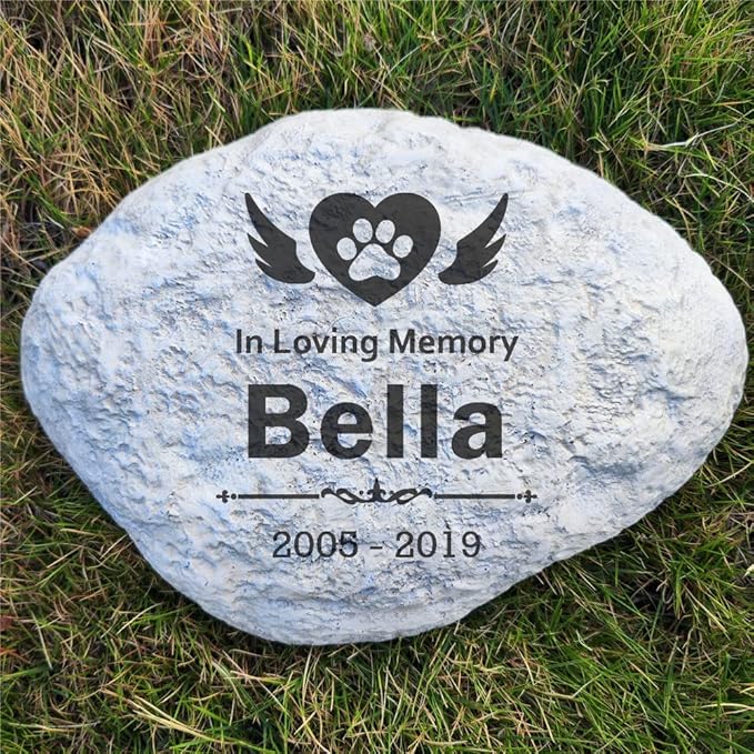 Aveena Personalized Pet Memorial Stones for Dogs or Cats, Paw Prints Pet Garden Stones Grave Markers Headstones, Dog Memorial Gfits Sympathy Gifts for Dog Lost Engraved with Name and Dates
