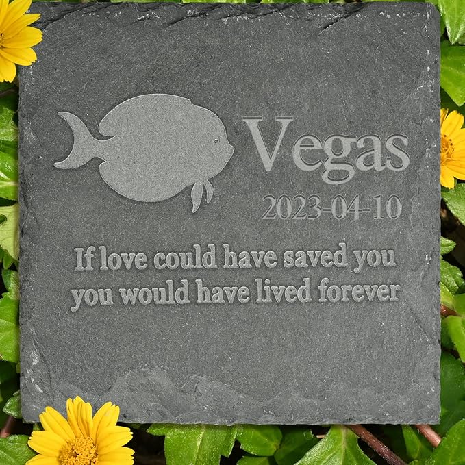 Pet Memorial Stone Gift - Garden Memorial Gravestone - Fish Grave Marker - Sympathy Headstone - Personalized Fish Loss Sympathy Gift - Memorial Gifts - Bereavement Gift for Loss of Pet
