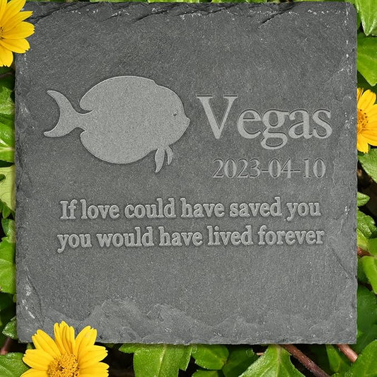 Pet Memorial Stone Gift - Garden Memorial Gravestone - Fish Grave Marker - Sympathy Headstone - Personalized Fish Loss Sympathy Gift - Memorial Gifts - Bereavement Gift for Loss of Pet
