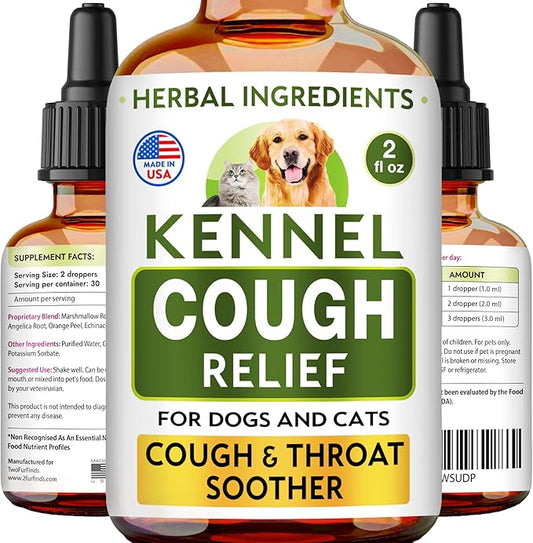 Kennel Cough Treatment for Dogs & Cats - Collapsed Trachea & Cat Asthma Support - Dog Cough Suppressant - Liquid Throat Soother - Dry, Wet & Barky Pet Cough Relief for All Breeds - Made in USA - 2 Oz