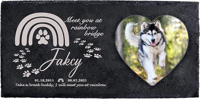 Fanery Sue Custom Cat Memorial Stones with Full Color Image, Dog Memorial Gift Garden Stones, Pet Grave Markers Personalized, All-Natural Memorial Headstone for Pet