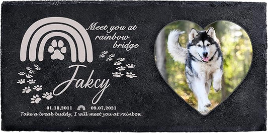 Fanery Sue Custom Cat Memorial Stones with Full Color Image, Dog Memorial Gift Garden Stones, Pet Grave Markers Personalized, All-Natural Memorial Headstone for Pet