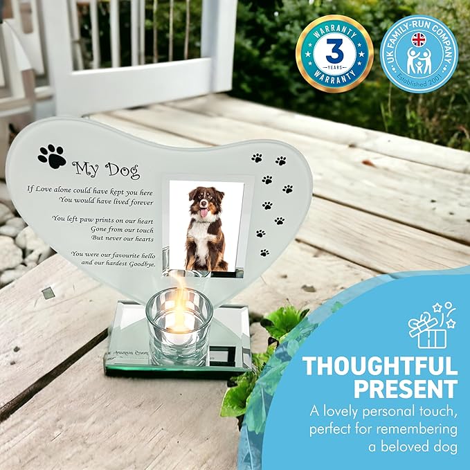 Thorness My Dog - Inspirational Poem, Candle and Photo Holder Glass Memorial Plaque