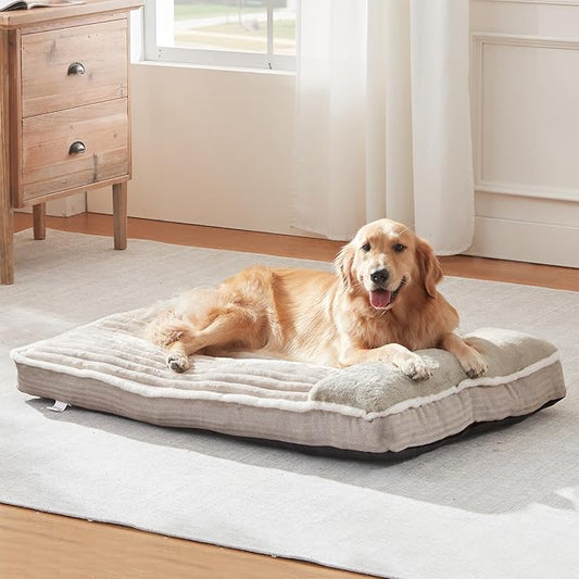 Dog Bed for Large Dogs, Dog Mattress with Pillow for Crate Kennel, Sofa pet Bed, Super Soft pet Bed for Medium, Jumbo, Small Dogs Breeds (Beige, X-Large:(40"x28"x3.5")