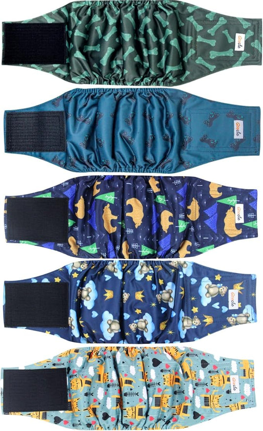 5 Pack Dog Diapers Male, Premium Belly Bands for Male Dogs, High Absorbing Male Dog Pee Wraps for Doggie in Incontinence or Excitable Urination and Training L