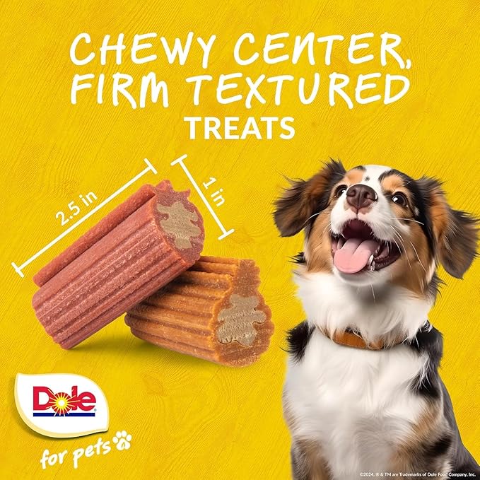 Dole for Pets Dog Chews, Assorted Strawberry + Pineapple Fruit-Flavored Treats, Real Fruit Flavor, No Artificial Colors Flavors or Preservatives, No Wheat Corn Soy, 7.05 Oz Bag - 2 Pack