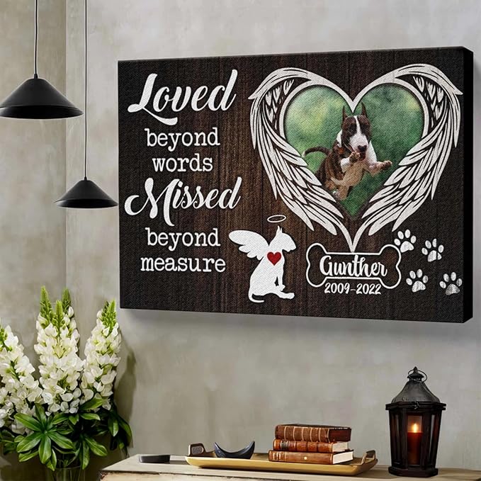 Dem Canvas Personalized Photo Canvas Prints, Custom Dog Loss Gifts, Loved Beyond Words Missed Beyond Measure, Pet Memorial Gifts, Dog Death Sympathy Gifts, Dog Loss Canvas Dog Grieving Gifts (18x12)