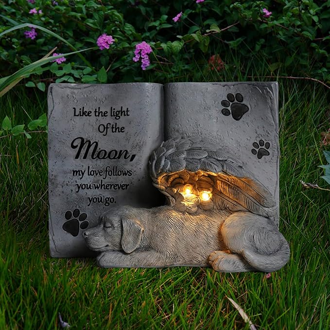 Solar Dog Angel Statue, Pet Dog Memorial Stone, Dog Memorial Gifts or Garden Memorial Stone