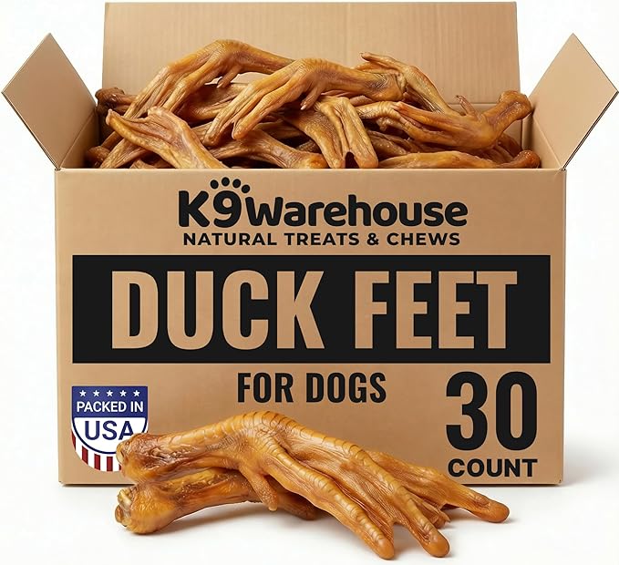 K9warehouse Duck Feet for Dogs – High Protein Dehydrated Dog Treats, Natural Crunchy Chews with Collagen, Glucosamine & Chondroitin for Joint & Hip Health, Dental Care, Small to Large Breeds (30 pcs)
