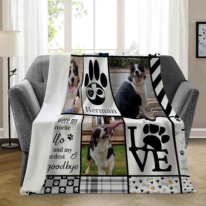 Ship Next Day, Customized Dog Memorial Gifts, Custom Pet Blanket with Pictures Name, Personalized Pet Memorial Photo Blanket, Loss of Pet Sympathy Gift, Dog Passing Away Bereavement Gifts