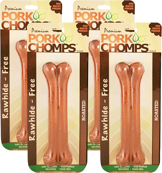 Pork Chomps Roasted Pressed Pork Skin Dog Chew, 7-inch Bone, 1 Count (Pack of 4)