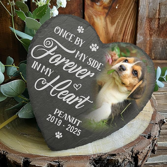Once by My Side Forever in My Heart Personalized Photo Dog Memorial Stone, Dog Memorial Gifts for Loss of Dog, Pet Loss Gifts, Pet Memorial Stones for Dogs Cemetery Decorations for Grave