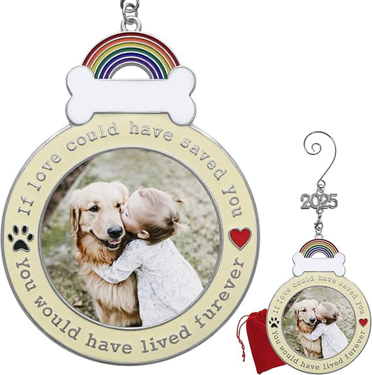 Dog Memorial 2025 Photo Ornament - If Love Could Have Saved You -Design - Sympathy Gift - Bag Included - Choose The Customized Option and We Will Insert Your Photo - 3.5" D