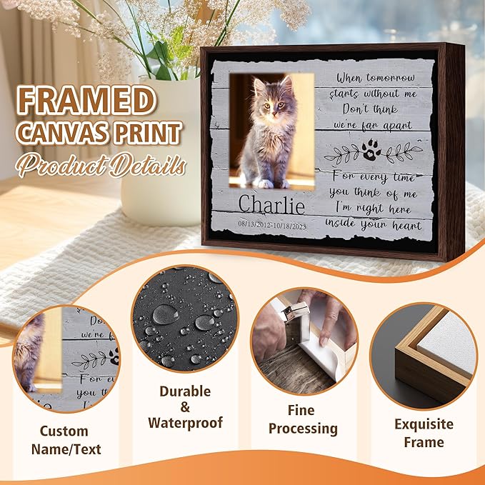 Custom Pet Sympathy Gift for Dog Cat Lovers, Dog Memorial Gifts for Loss of Dog Cat, Personalized Pet Memorial Canvas with Photo, Customized Wall Art Home Decor with Name and Text