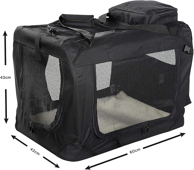 MOOL Lightweight Fabric Pet Carrier Crate with Fleece Mat and Food Bag, Black