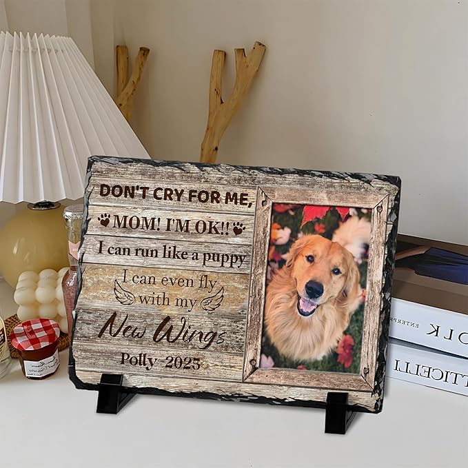 Custom Dog Memorial Gifts for Loss of Dog, Personalized Pet Memorial Stone with Photo Name, Pet Headstones for Dogs, Bereavement Sympathy Gifts for Dog Cat Lover