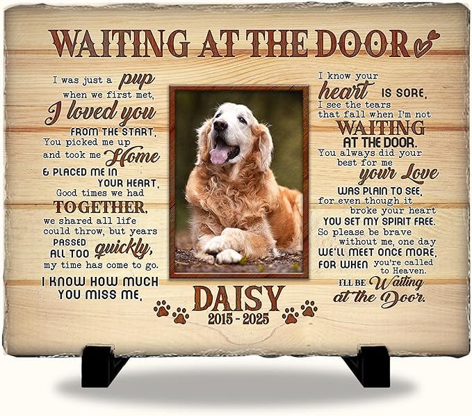Pet Loss Memorial Stone Gift | Rainbow Bridge Design Grave Marker for Dogs or Cats | Personalized Photo Remembrance Gift for Pet Owners | Animal Memorial Stones Dog