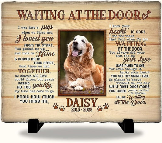 Pet Loss Memorial Stone Gift | Rainbow Bridge Design Grave Marker for Dogs or Cats | Personalized Photo Remembrance Gift for Pet Owners | Animal Memorial Stones Dog