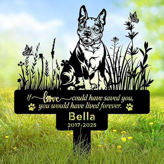 Custom Boston Terrier Memorial Stake – Personalized Pet Grave Marker Tombstone for Boston Terrier, Outdoor Garden Metal Sign, Dog Remembrance Plaque, Pet Boston Terrier Loss Gifts