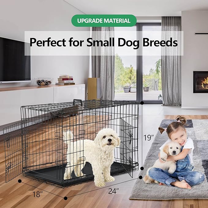 Collapsible Dog Crate, 24 Inch, Black, Foldable, Easy to Clean, Safe and Secure Construction, Ideal for Travel, Multifunctional