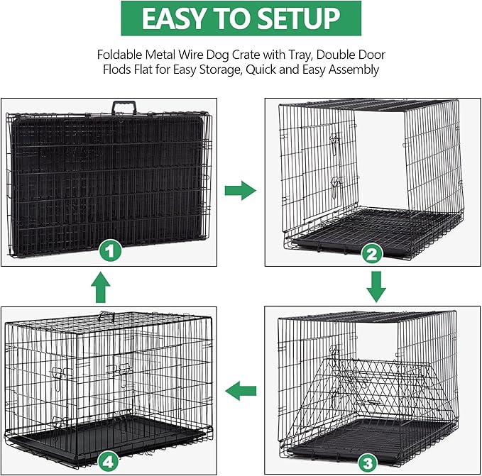 Collapsible Dog Crate, 24 Inch, Black, Foldable, Easy to Clean, Safe and Secure Construction, Ideal for Travel, Multifunctional