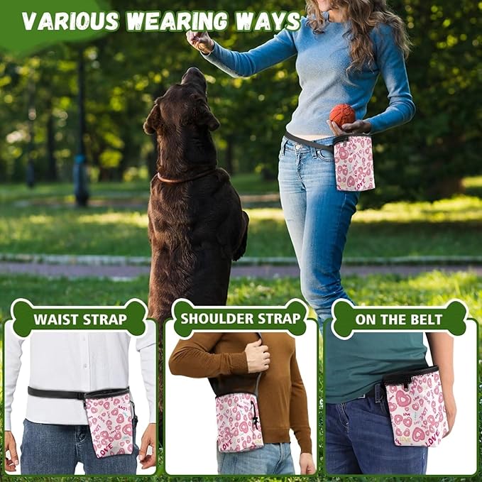 Hearts Donut Puppy Training Pouch Portable Dog Food Dispenser Dog Trainer Essentials Supplies Reward Pouch Holder for Dogs & Puppies with Multiple Ways to Wear