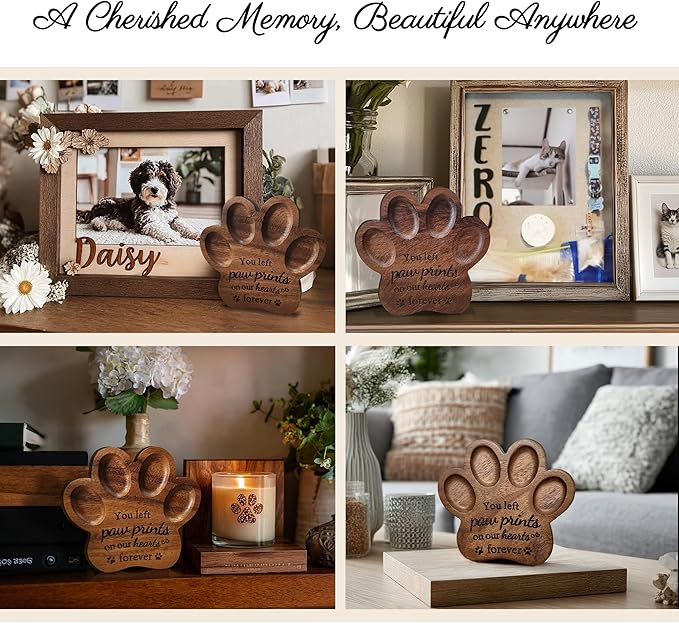 Dog Memorial Gift Set,Paw Print Shape Ornament to Remember Dog or Cat,Walunt Hardwood,Rainbow Bridge Pet Memorial Bracelet,Sympathy Gifts for Women Men Who Lost Pets