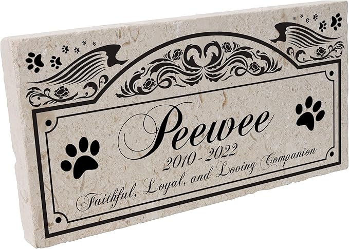 Personalized Pet Memorial Stone, 6x12 Custom Limestone Pet Grave Markers as Keepsake or Pet Remembrance, Thoughtful Pet Loss Gifts for Bereaved Pet Owners, Personalized Memorial Gifts (Peewee)