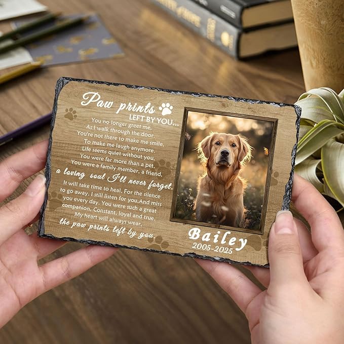 Ships Next Day Personalized Dog Memorial Gifts for Loss of Dog, Custom Pet Memorial Stone with Photo Name Date Bereavement Sympathy Gift for Dog Cat Lover