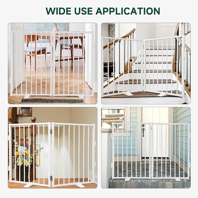 Snagle Paw Full Metal Freestanding Dog Gate,Indoor Dog Gate with Floor Protect Support Feet, 40x24 Inches Foldable Dogs Barrier for Stairs, Hallways and Doorways (24'' H 2 Panel, White
